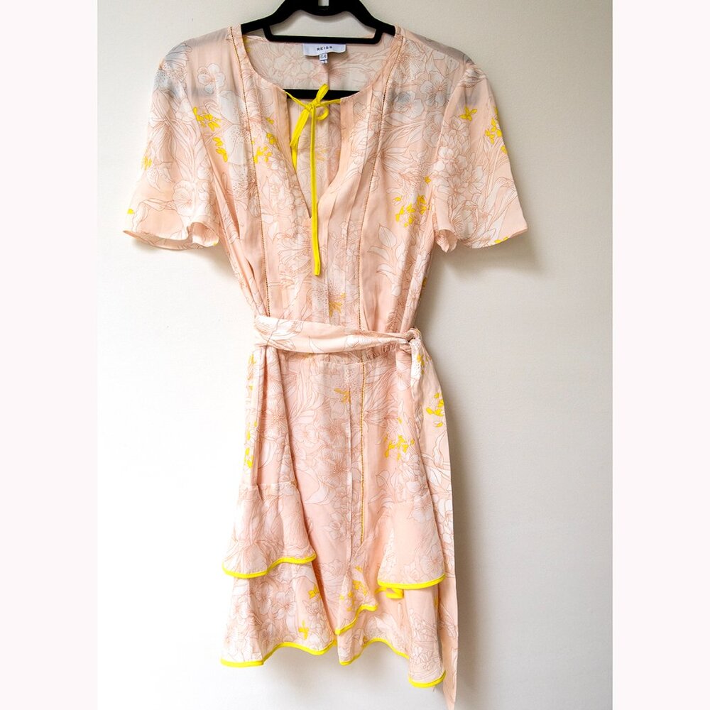 REISS Blush Ivory Carlotta Tie Waist Flippy Belted Dress Sz US8/EU40